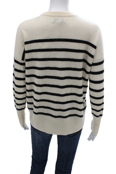 Filoro Unisex Pullover Striped Beige 100% Cashmere Long Sleeve Size XS