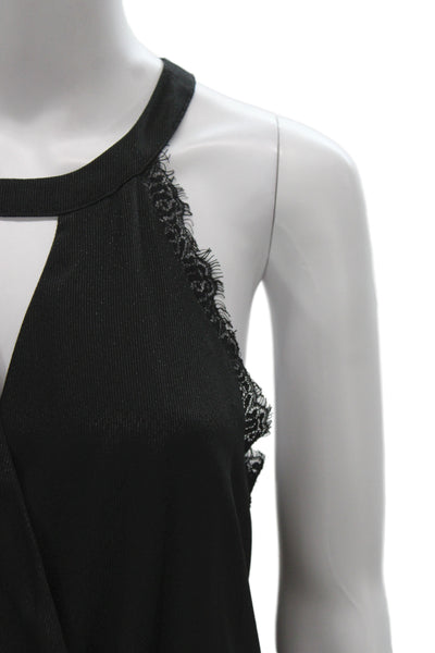 ASTR Womens Black Sleeveless Button Tank Polyester Solid Size M