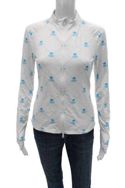 G/Fore Women Jersey Mock Neck Skull Graphic Zip Jacket Sleeve White Size XS
