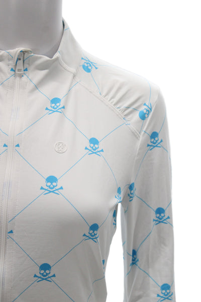 G/Fore Women Jersey Mock Neck Skull Graphic Zip Jacket Sleeve White Size XS