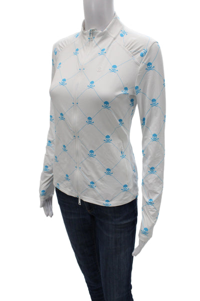G/Fore Women Jersey Mock Neck Skull Graphic Zip Jacket Sleeve White Size XS