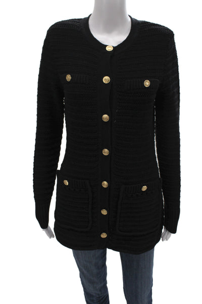 Toccin Unisex Black Mercerized Cotton Button Cardigan Long Sleeve Size XS