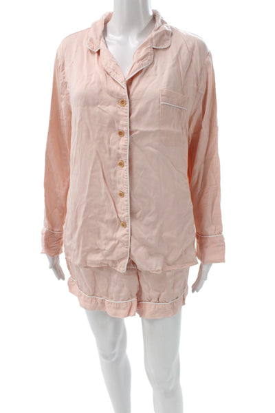 Ettitude Womens Cotton collared Top SleepWear Set Pink Size L