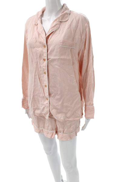 Ettitude Womens Cotton collared Top SleepWear Set Pink Size L
