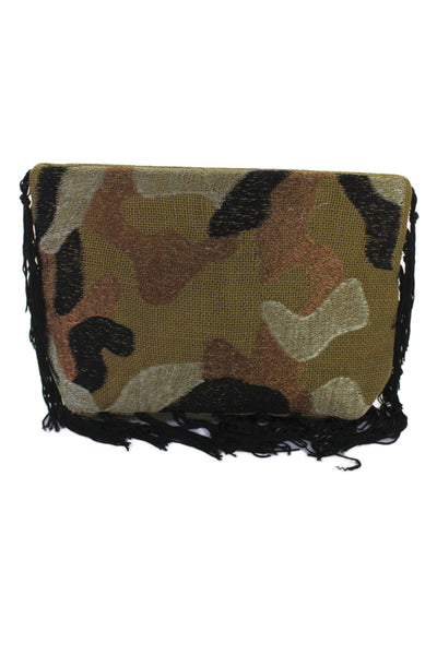 Moyna Womens Printed Tassel Trim Clutch Handbag Multi Colored