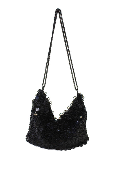 Zara Womens Circle Metal Embellished Satchel Shoulder Handbag Black