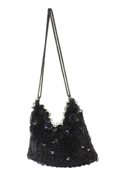 Zara Womens Circle Metal Embellished Satchel Shoulder Handbag Black