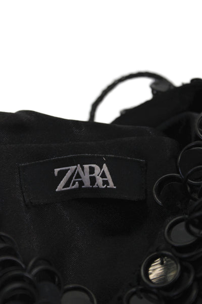 Zara Womens Circle Metal Embellished Satchel Shoulder Handbag Black