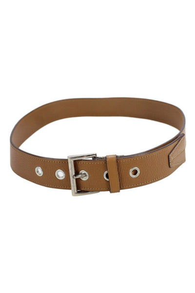 Prada Womens Leather Silver Tone Buckle Medium Belt Brown Size 34