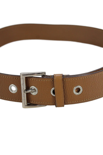 Prada Womens Leather Silver Tone Buckle Medium Belt Brown Size 34