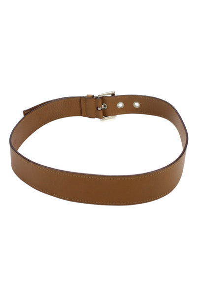 Prada Womens Leather Silver Tone Buckle Medium Belt Brown Size 34