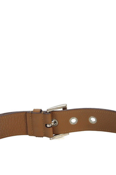 Prada Womens Leather Silver Tone Buckle Medium Belt Brown Size 34