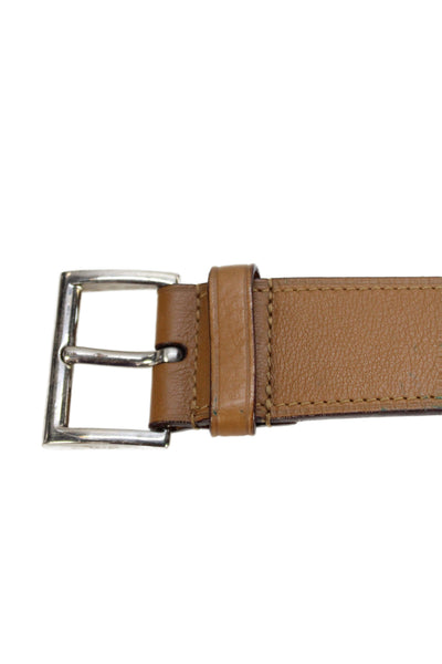 Prada Womens Leather Silver Tone Buckle Medium Belt Brown Size 34