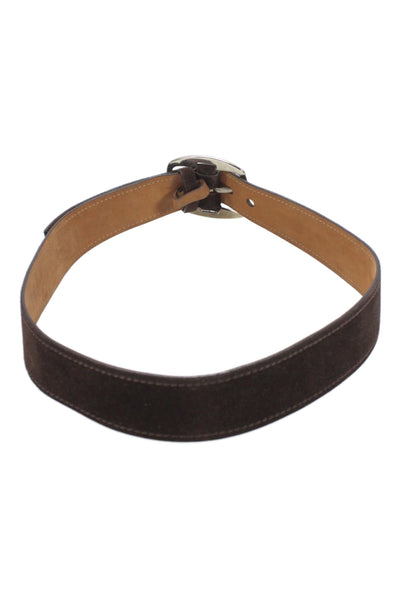 Prada Womens Suede Silver Tone Large Buckle Belt Dark Brown Size 32