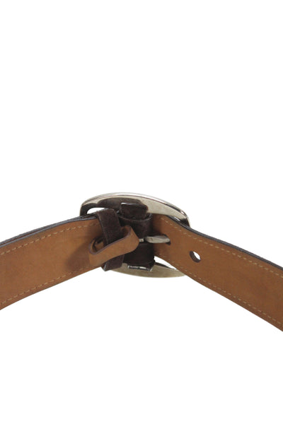 Prada Womens Suede Silver Tone Large Buckle Belt Dark Brown Size 32