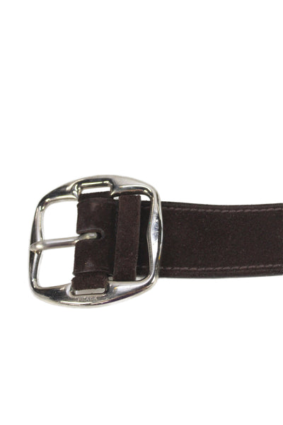 Prada Womens Suede Silver Tone Large Buckle Belt Dark Brown Size 32