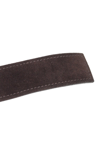 Prada Womens Suede Silver Tone Large Buckle Belt Dark Brown Size 32