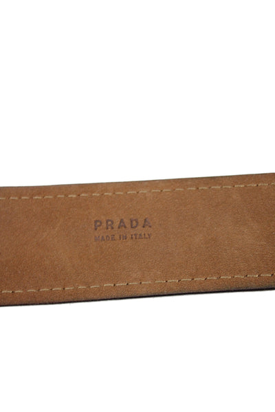 Prada Womens Suede Silver Tone Large Buckle Belt Dark Brown Size 32