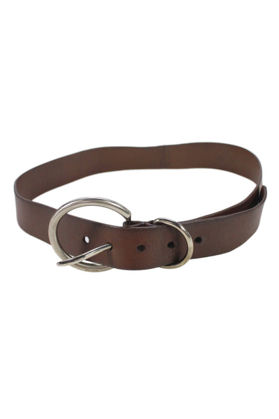 Prada Womens Leather Silver Tone Oval Buckle Belt Hickory Brown Size 32