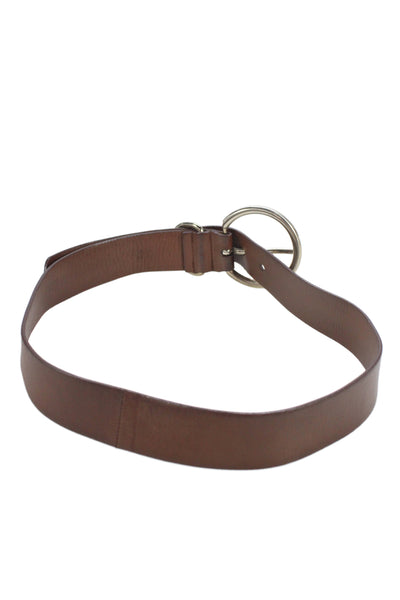Prada Womens Leather Silver Tone Oval Buckle Belt Hickory Brown Size 32