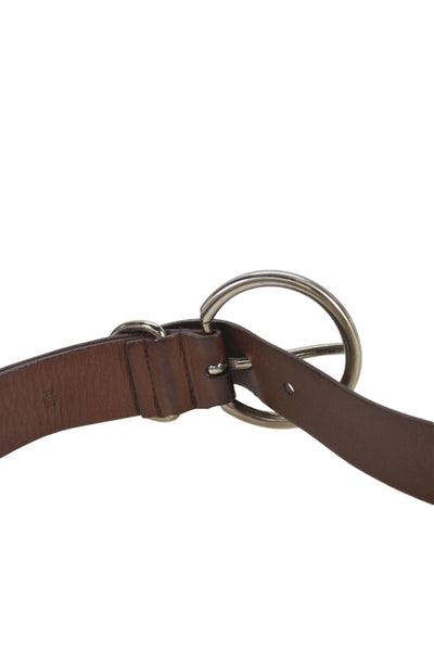Prada Womens Leather Silver Tone Oval Buckle Belt Hickory Brown Size 32