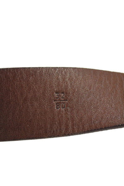 Prada Womens Leather Silver Tone Oval Buckle Belt Hickory Brown Size 32