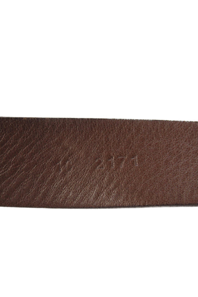 Prada Womens Leather Silver Tone Oval Buckle Belt Hickory Brown Size 32