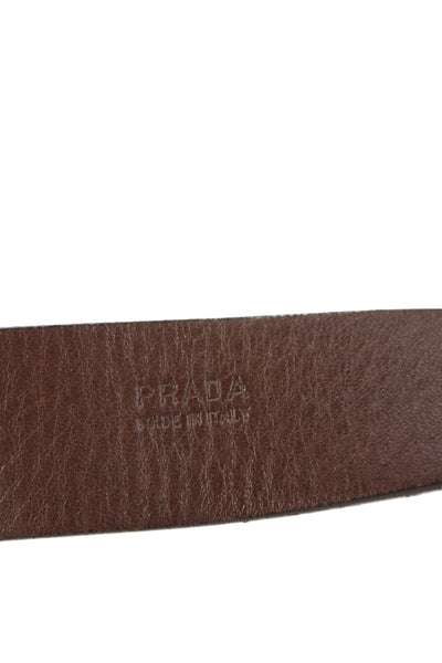 Prada Womens Leather Silver Tone Oval Buckle Belt Hickory Brown Size 32
