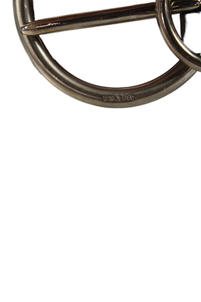 Prada Womens Leather Silver Tone Oval Buckle Belt Hickory Brown Size 32