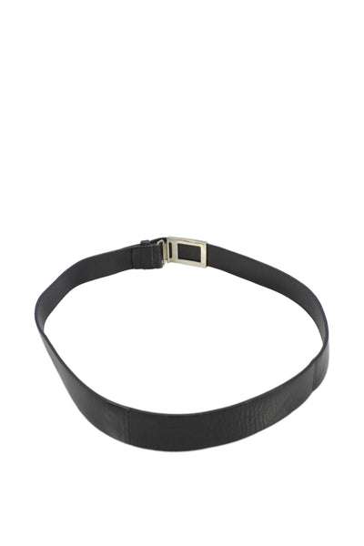 Prada Womens Leather Silver Tone Buckle Belt Black Size 30
