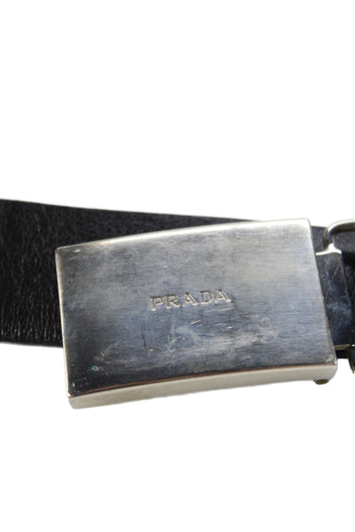 Prada Womens Leather Silver Tone Buckle Belt Black Size 30