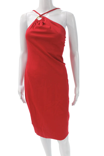 Trina Turk Womens Sheath Dress Red Sleeveless Tie Waist Polyester Spandex Size 4