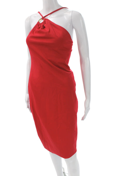 Trina Turk Womens Sheath Dress Red Sleeveless Tie Waist Polyester Spandex Size 4