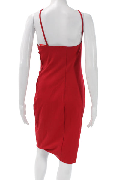 Trina Turk Womens Sheath Dress Red Sleeveless Tie Waist Polyester Spandex Size 4