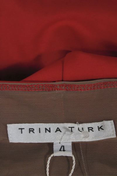 Trina Turk Womens Sheath Dress Red Sleeveless Tie Waist Polyester Spandex Size 4