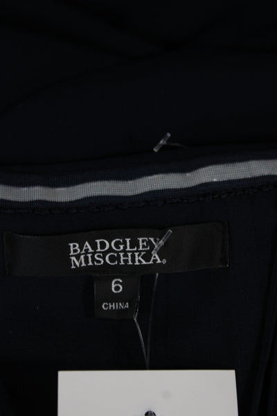 Badgley Mischka Women Short Sheath Dress Dark Blue Sleeveless Zip Size 6