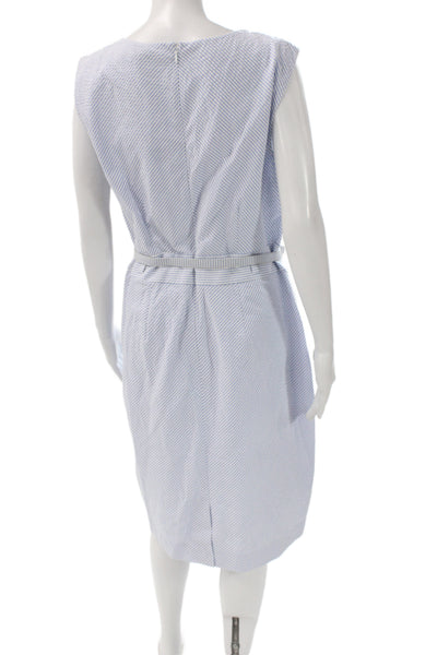 Brooks Brothers Women Sheath Dress Light Blue Striped V-Neck Sleeveless Size 14