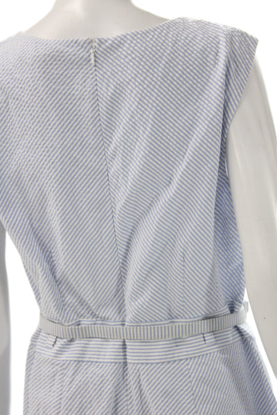 Brooks Brothers Women Sheath Dress Light Blue Striped V-Neck Sleeveless Size 14