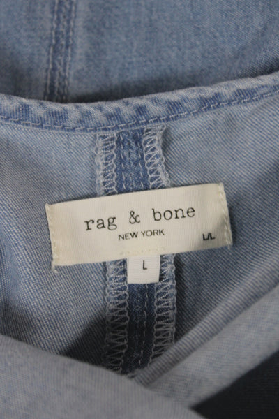 Rag & Bone Womens Denim Maxi Slip Dress Blue High Neck Tie Sleeveless Size L