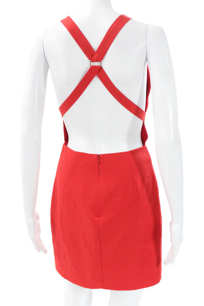 NBD Womens Mini Bodycon Dress Red V Neck Sleeveless Polyester Spandex Size S