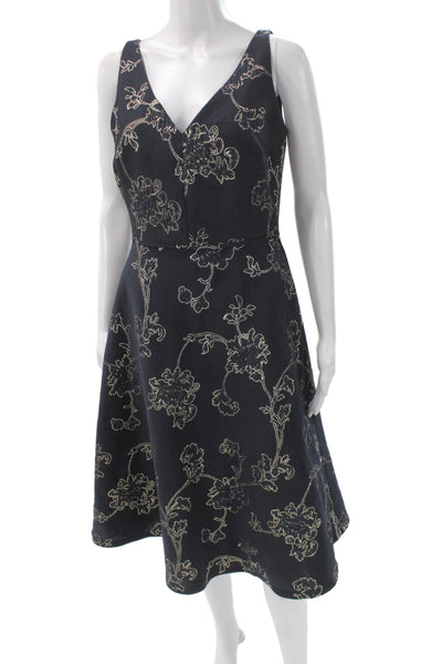 Lauren Ralph Lauren Womens Dark Blue Floral A-Line Fit Flare Dress Size 4