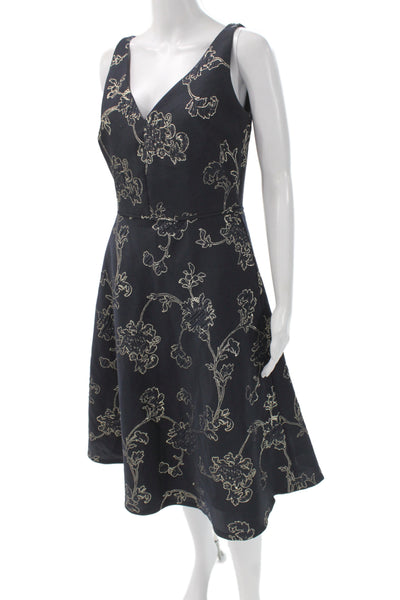 Lauren Ralph Lauren Womens Dark Blue Floral A-Line Fit Flare Dress Size 4