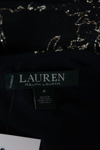 Lauren Ralph Lauren Womens Dark Blue Floral A-Line Fit Flare Dress Size 4