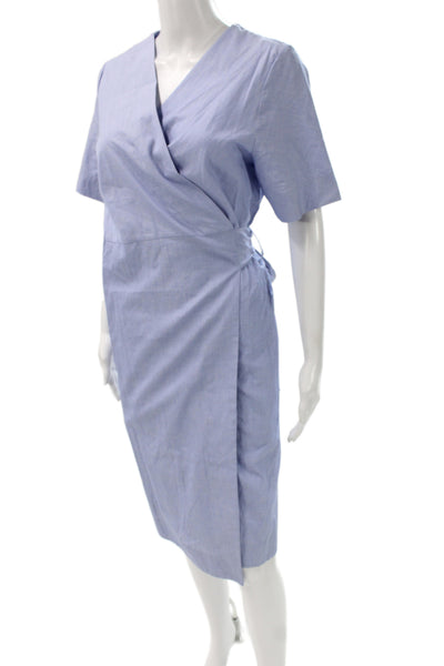 COS Women Wrap Dress Light Blue V-Neck Short Sleeve Cotton Mid-Calf Size 8