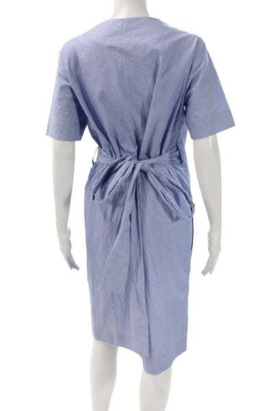 COS Women Wrap Dress Light Blue V-Neck Short Sleeve Cotton Mid-Calf Size 8