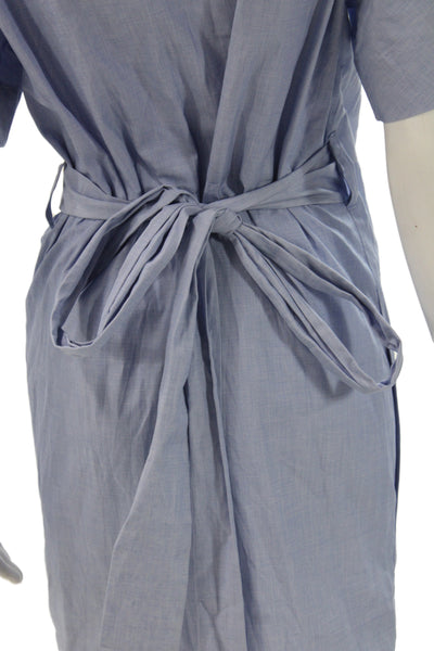 COS Women Wrap Dress Light Blue V-Neck Short Sleeve Cotton Mid-Calf Size 8