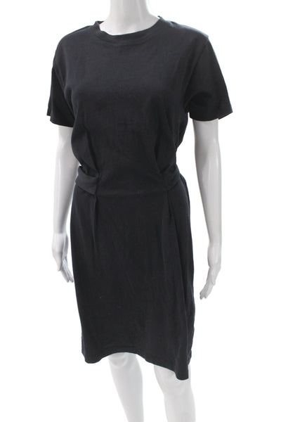 Vince Women Black Cotton T Shirt Dress Crew Neck Tie Short Sleeve Size M