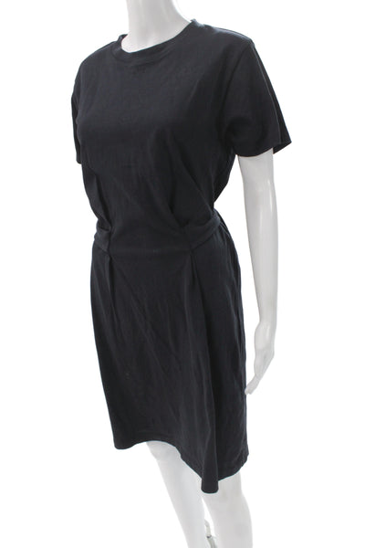 Vince Women Black Cotton T Shirt Dress Crew Neck Tie Short Sleeve Size M