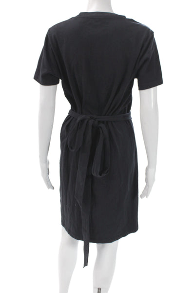 Vince Women Black Cotton T Shirt Dress Crew Neck Tie Short Sleeve Size M