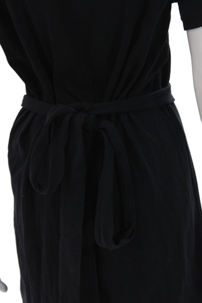 Vince Women Black Cotton T Shirt Dress Crew Neck Tie Short Sleeve Size M